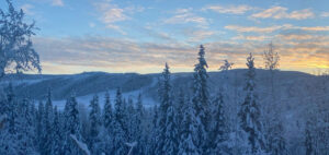 winter sunset near dawson city bc